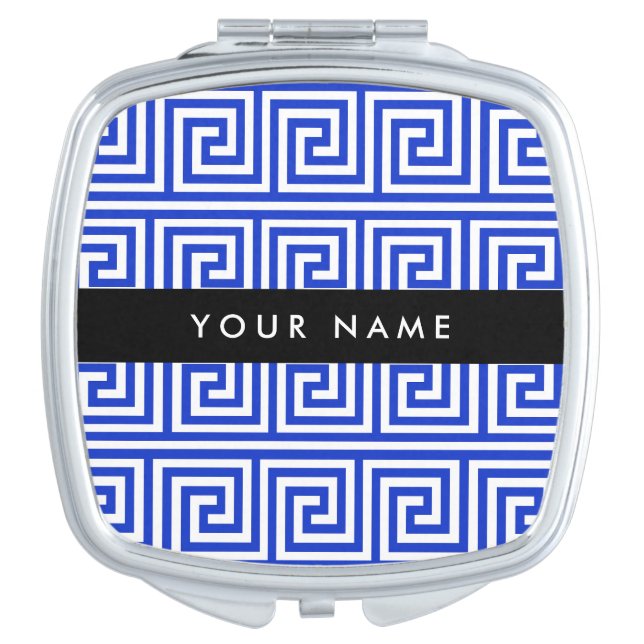 Greek Meander Key Blue, Your Name, Personalize Compact Mirror (Front)