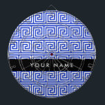 Greek Meander Key Blue, Your Name, Personalize Dart Board<br><div class="desc">Elegant, stylish and sophisticated Greek pattern in blue and white color. Modern and trendy gift, perfect for the Mediterranean lover in your life. Personalize by adding your name, nickname, monogram or initials.</div>