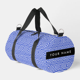 Greek Meander Key Blue, Your Name, Personalize Duffle Bag