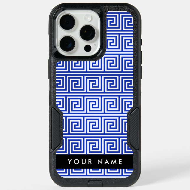 Greek Meander Key Blue, Your Name, Personalize iPhone 15 Pro Max Case (Back)