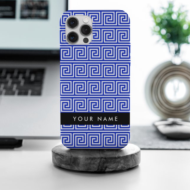 Greek Meander Key Blue, Your Name, Personalize iPhone Case (Creator Uploaded)
