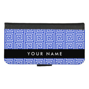Greek Meander Key Blue, Your Name, Personalize iPhone 8/7 Wallet Case