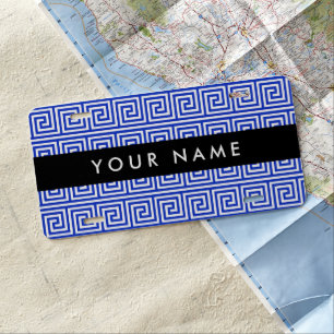 Greek Meander Key Blue, Your Name, Personalize License Plate