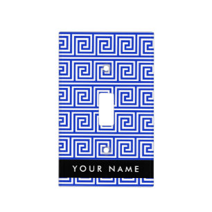 Greek Meander Key Blue, Your Name, Personalize Light Switch Cover