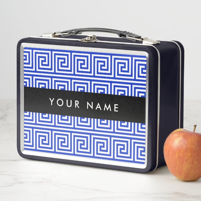 Greek Meander Key Blue, Your Name, Personalize Metal Lunch Box (In Situ)