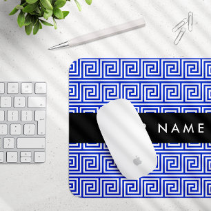 Greek Meander Key Blue, Your Name, Personalize Mouse Pad