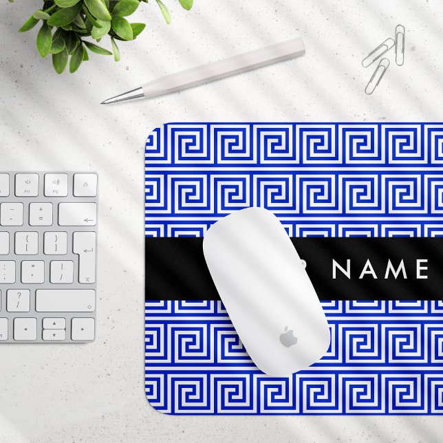 Greek Meander Key Blue, Your Name, Personalize Mouse Pad (Creator Uploaded)