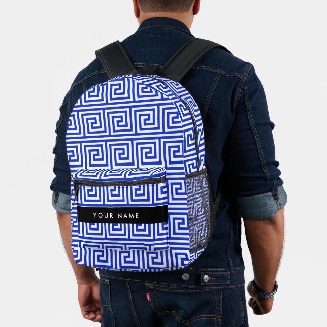 Greek Meander Key Blue, Your Name, Personalize Printed Backpack (Insitu (Model))