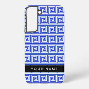 Greek Meander Key Blue, Your Name, Personalize Samsung Galaxy S22+ Case