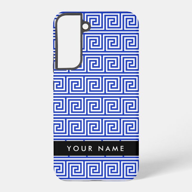 Greek Meander Key Blue, Your Name, Personalize Samsung Galaxy Case (Back)