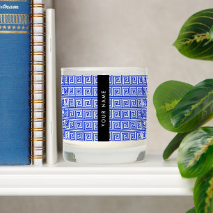 Greek Meander Key Blue, Your Name, Personalize Scented Candle