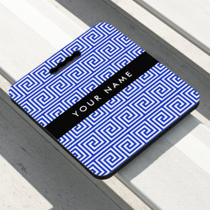 Greek Meander Key Blue, Your Name, Personalize Seat Cushion