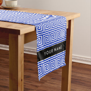 Greek Meander Key Blue, Your Name, Personalize Short Table Runner