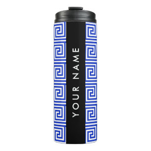 Greek Meander Key Blue, Your Name, Personalize Thermal Tumbler