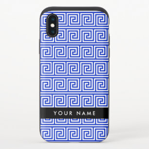 Greek Meander Key Blue, Your Name, Personalize iPhone XS Slider Case