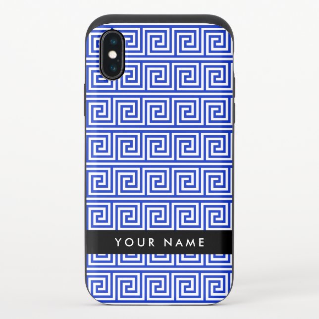 Greek Meander Key Blue, Your Name, Personalize Uncommon iPhone Case (Back)