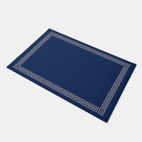 Greek Meander Key Border _ Blue and cream  Doormat