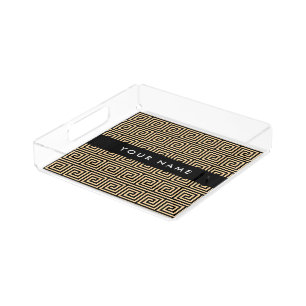 Greek Meander Key Brown, Your Name, Personalize Acrylic Tray