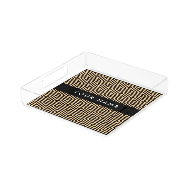 Greek Meander Key Brown, Your Name, Personalize Acrylic Tray (Angled)