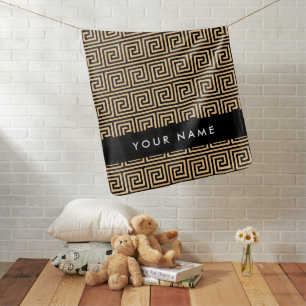 Greek Meander Key Brown, Your Name, Personalize Baby Blanket
