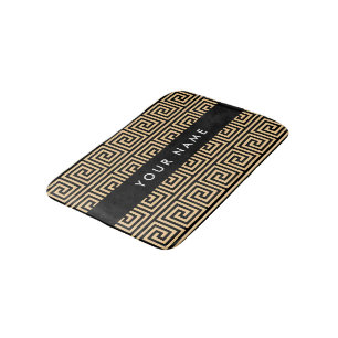 Greek Meander Key Brown, Your Name, Personalize Bath Mat