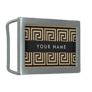 Greek Meander Key Brown, Your Name, Personalize Belt Buckle