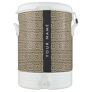 Greek Meander Key Brown, Your Name, Personalize Beverage Cooler