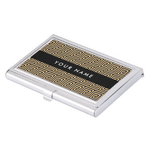 Greek Meander Key Brown, Your Name, Personalize Business Card Case