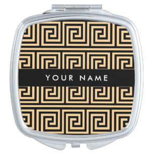 Greek Meander Key Brown, Your Name, Personalize Compact Mirror
