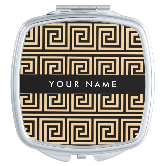 Greek Meander Key Brown, Your Name, Personalize Compact Mirror (Front)