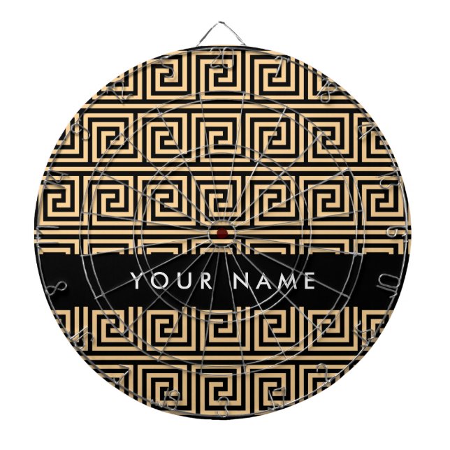 Greek Meander Key Brown, Your Name, Personalize Dart Board (Front)