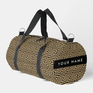 Greek Meander Key Brown, Your Name, Personalize Duffle Bag
