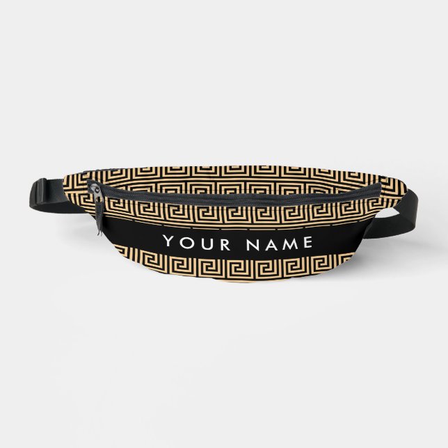 Greek Meander Key Brown, Your Name, Personalize Fanny Pack (Front)