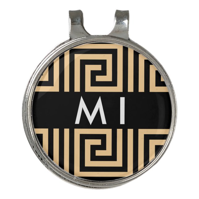 Greek Meander Key Brown, Your Name, Personalize Golf Hat Clip (Front)