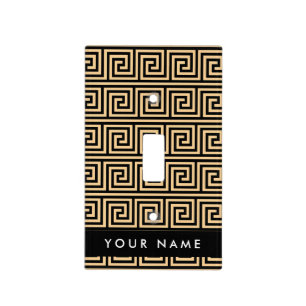 Greek Meander Key Brown, Your Name, Personalize Light Switch Cover
