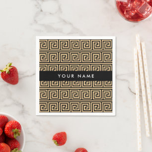 Greek Meander Key Brown, Your Name, Personalize Napkins