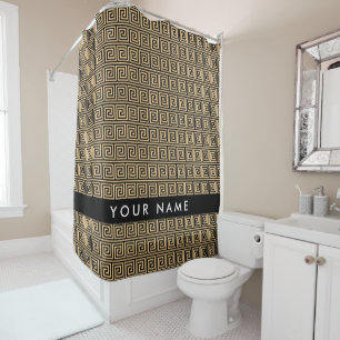 Greek Meander Key Brown, Your Name, Personalize Shower Curtain