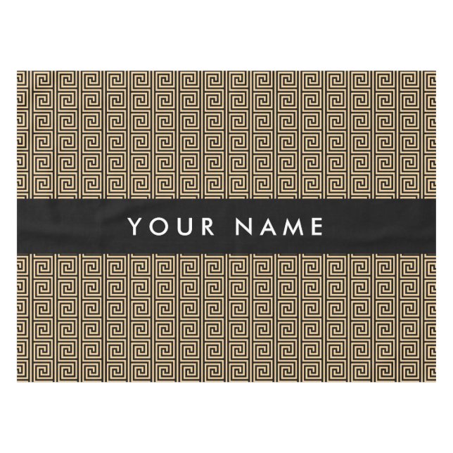 Greek Meander Key Brown, Your Name, Personalize Tablecloth (Front (Horizontal))