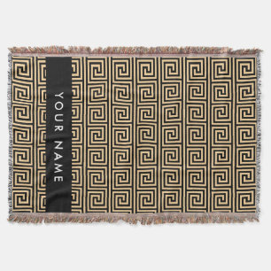 Greek Meander Key Brown, Your Name, Personalize Throw Blanket
