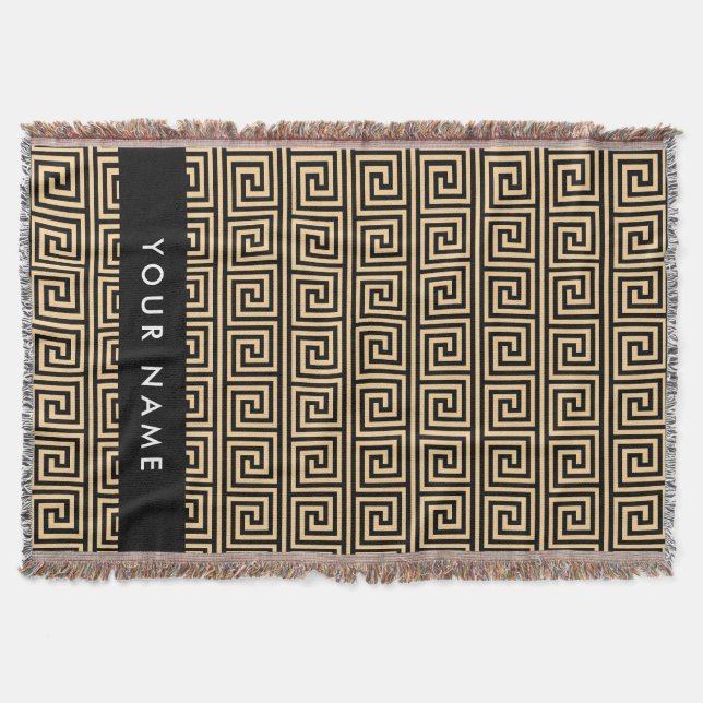 Greek Meander Key Brown, Your Name, Personalize Throw Blanket (Front)
