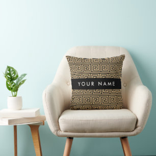 Greek Meander Key Brown, Your Name, Personalize Throw Pillow