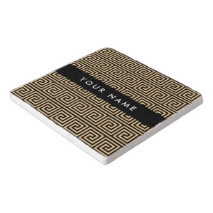 Greek Meander Key Brown, Your Name, Personalize Trivet