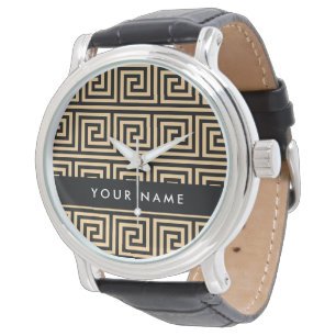 Greek Meander Key Brown, Your Name, Personalize Watch