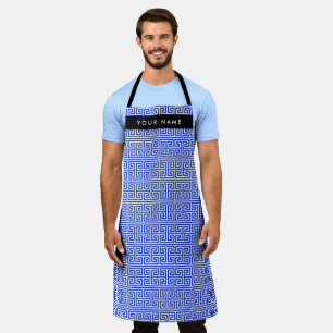 Greek Meander Key H Blue, Your Name, Personalize Apron