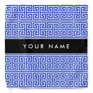 Greek Meander Key H Blue, Your Name, Personalize Bandana