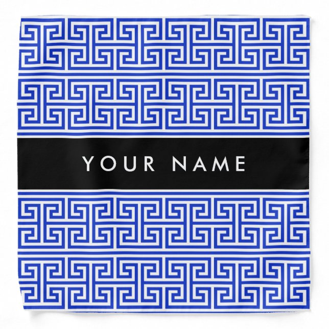 Greek Meander Key H Blue, Your Name, Personalize Bandana (Front)