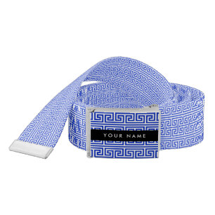 Greek Meander Key H Blue, Your Name, Personalize Belt