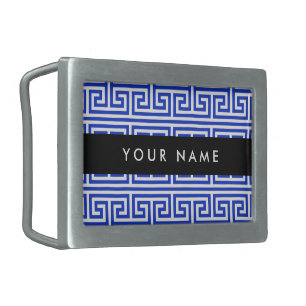 Greek Meander Key H Blue, Your Name, Personalize Belt Buckle