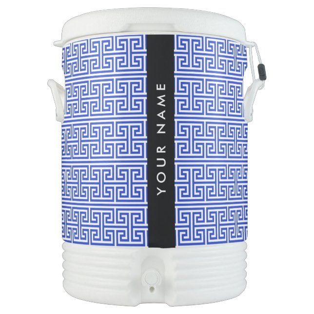 Greek Meander Key H Blue, Your Name, Personalize Beverage Cooler (Front)