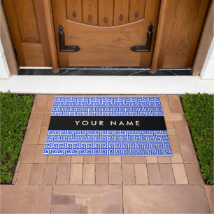 Greek Meander Key H Blue, Your Name, Personalize Doormat